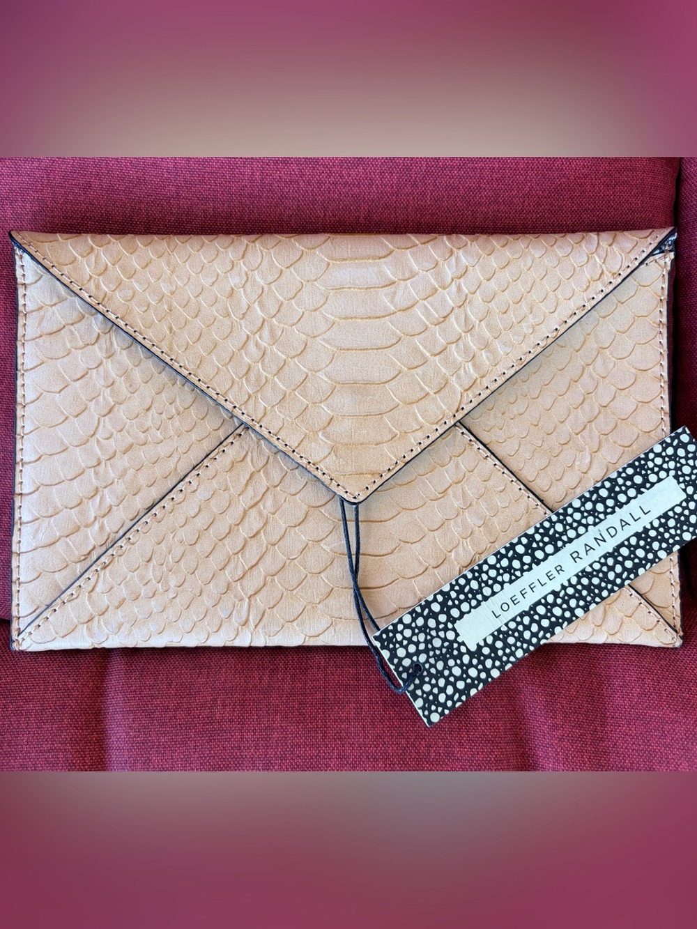 Loeffler Randall Beige Genuine Crocodile Leather Envelope Wallet